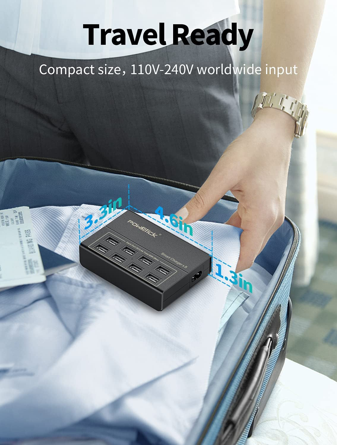 8-Port USB Charging Station with 3 Cables - Ideal for Phones, Tablets, and More