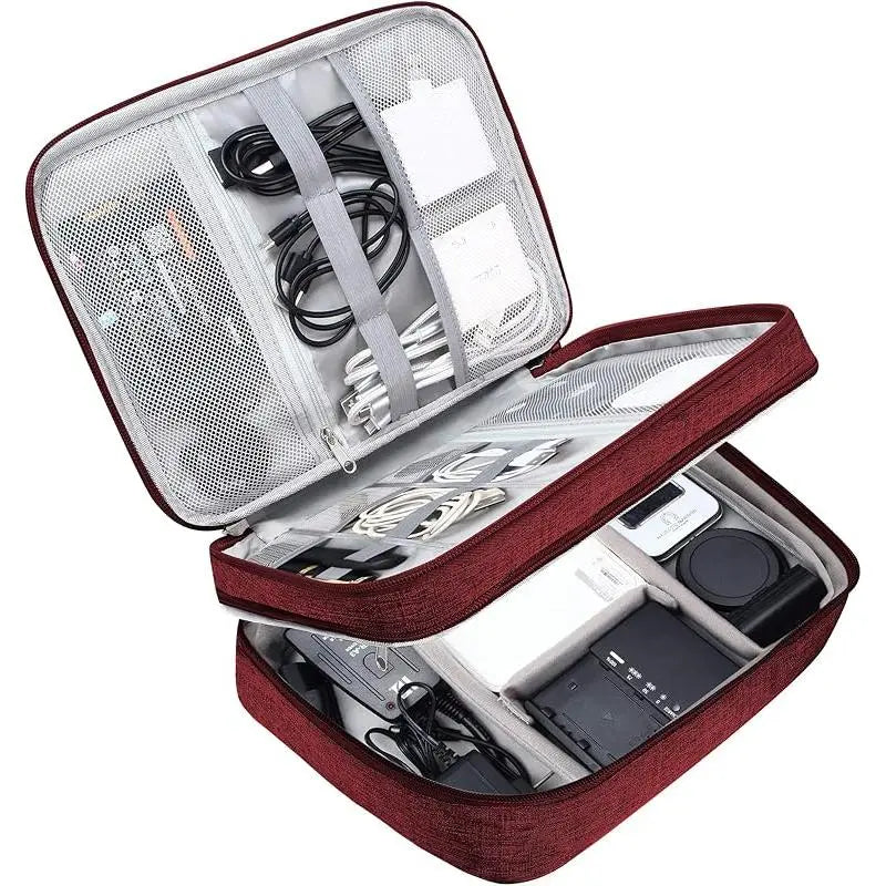 3 Layer Electronics Storage Bag Travel Cable Accessories Bag Waterproof Double Layer Organizer Portable Case for Cables Cord Charger Phone Adapter Power Bank Kindle Hard Drives Durable Pouch Easy to Carry