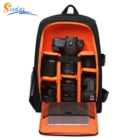 Waterproof padded DSLR camera backpack compatible with Canon and Nikon cameras