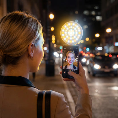 Summervibes 4-In-1 Magnetic Selfie Light, 360° Full-Ring LED Light with No Dead Angles, 3 Light Modes with Adjustable Brightness, Rechargeable & Portable with Built-In Phone Stand, On-The-Go Essential for Makeup & Selfies