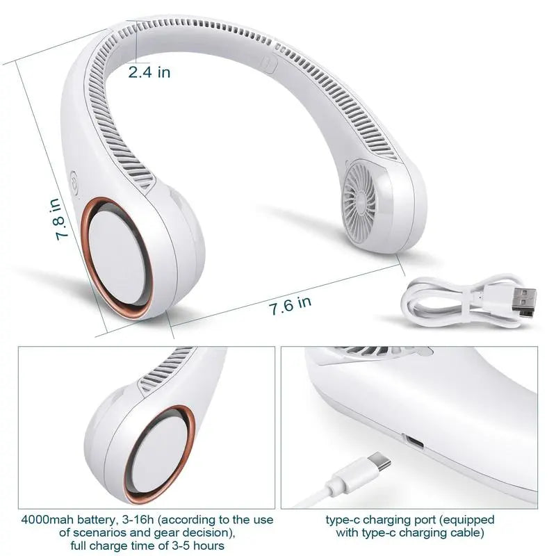 Rechargeable wearable fan side view