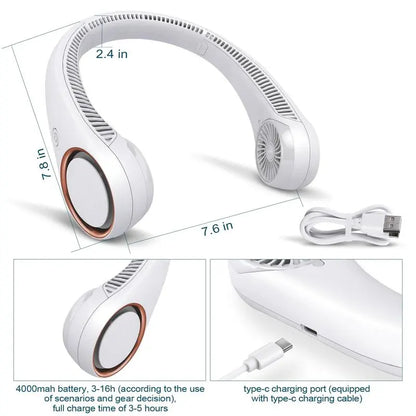 Rechargeable wearable fan side view