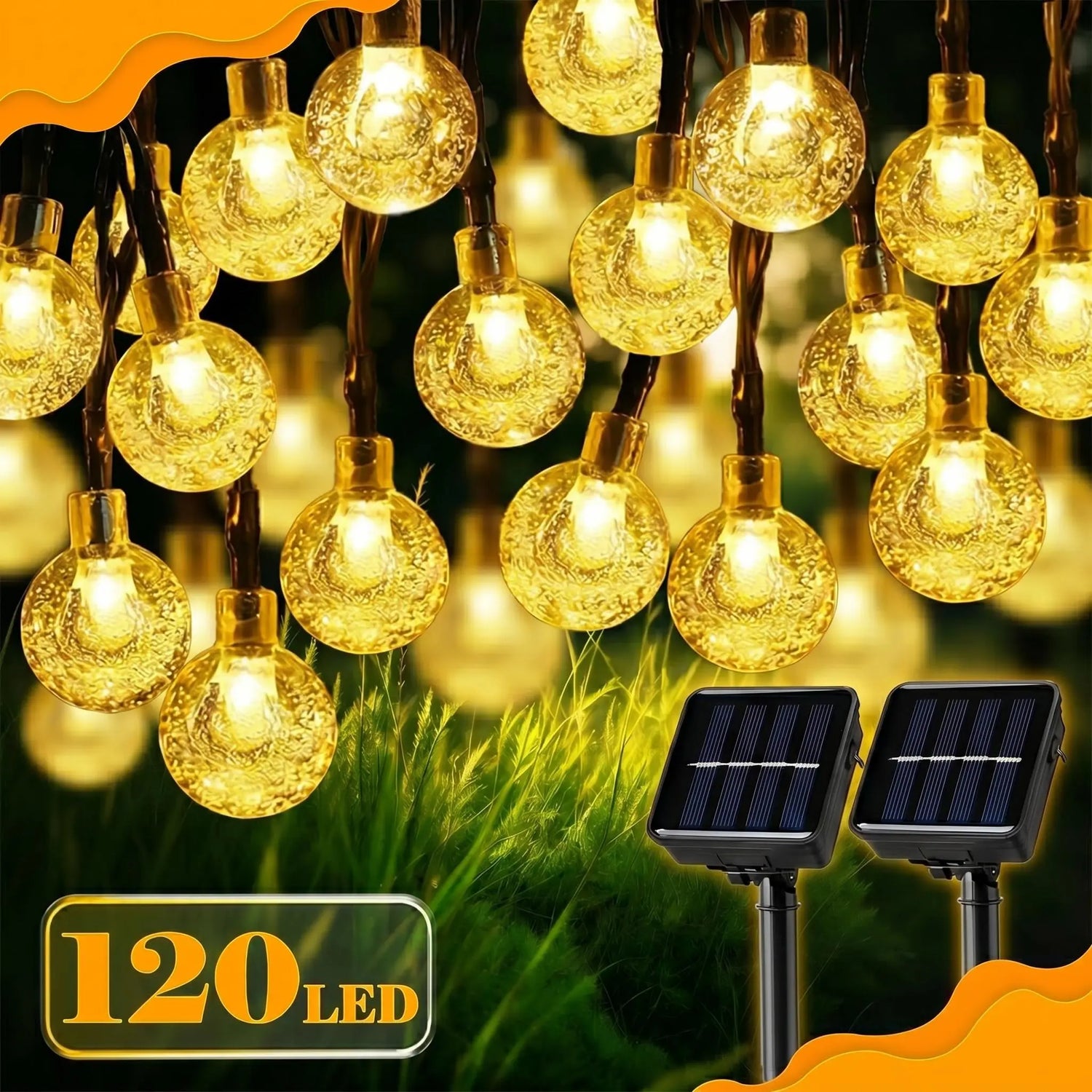 Solar String Lights with 8 Flashing Modes and 120 LED Bubble Bulbs, Modern Plastic Design, Switch Controlled for Garden, Mother's Day, Weddings, Birthdays, and Holiday Decorations
