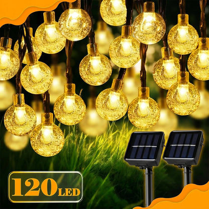 Solar String Lights with 8 Flashing Modes and 120 LED Bubble Bulbs, Modern Plastic Design, Switch Controlled for Garden, Mother's Day, Weddings, Birthdays, and Holiday Decorations
