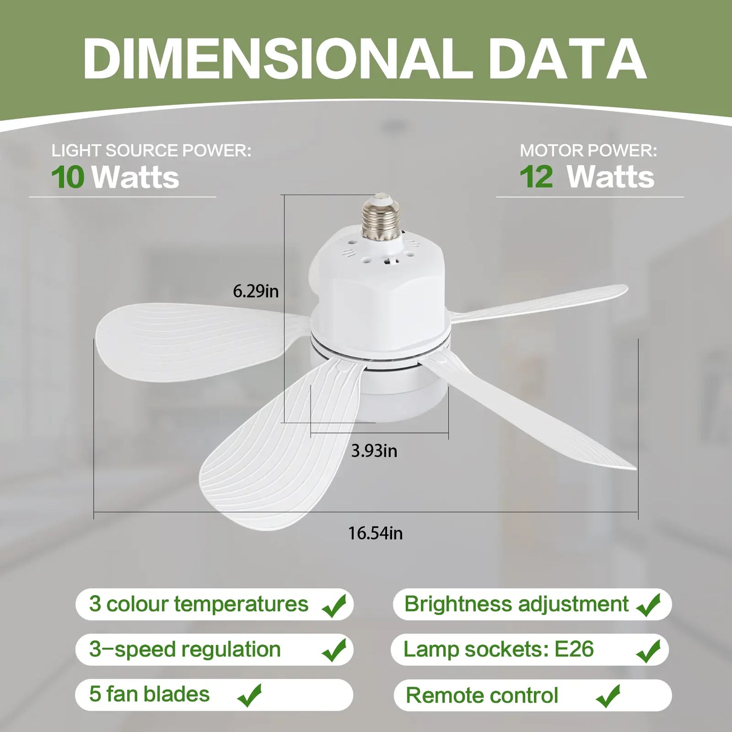 ASALL Remote-Controlled Socket Fan Light - Portable Ceiling Fan with Dimming Function, 1000 Lumens, Compatible with E26/E27 for Kitchen, Bedroom, and Living Room