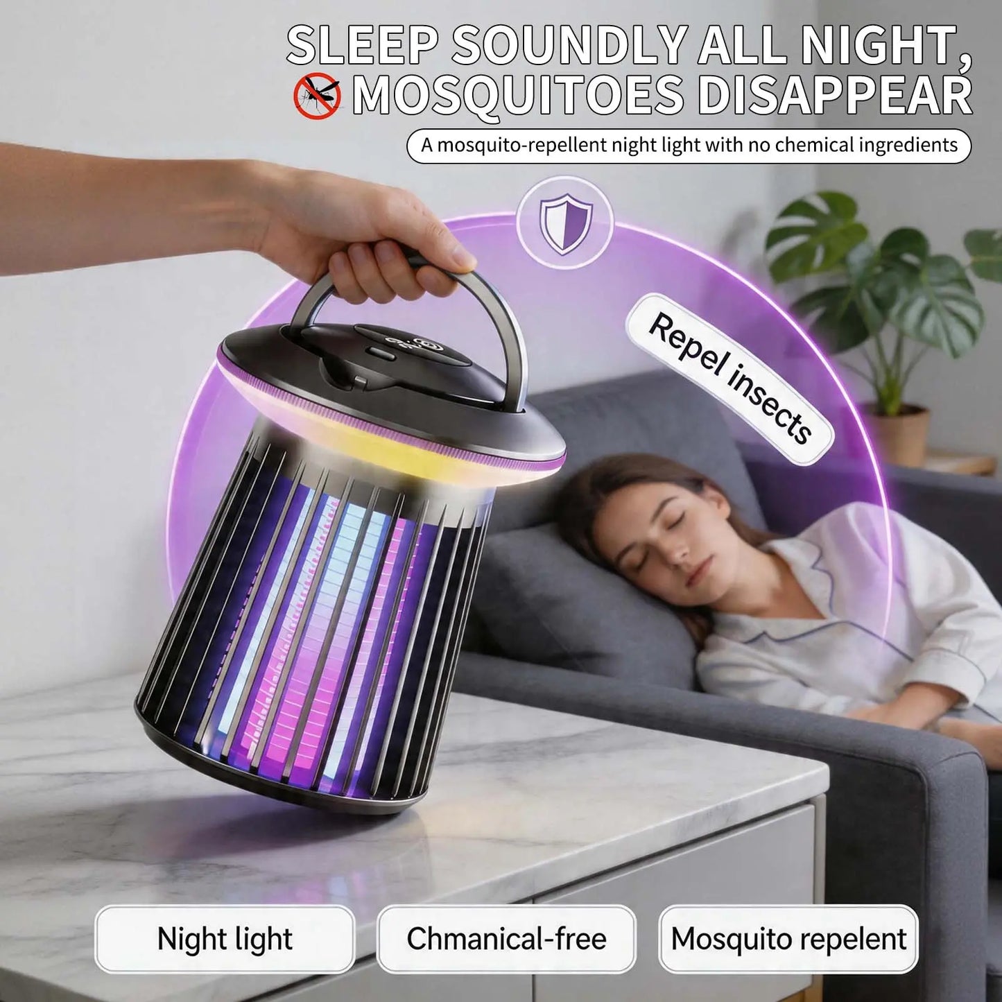 12Th Generation-Uv Light Mosquito Trap Lamp for Indoor Use, Portable Night Light with Quiet Operation