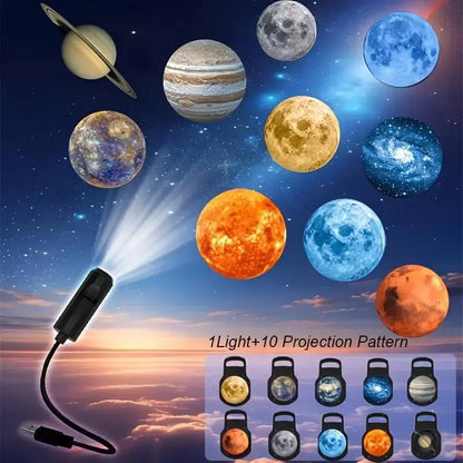 Galaxy Planet Projector 360° Rotating LED Star Night Light, 10 Modes USB Powered Portable Planet Lamp for Christmas Bedroom Decor Home Party Atmosphere Gift Party Gifts, Illuminated Novelty Lighting, Light-Up Novelty Lighting
