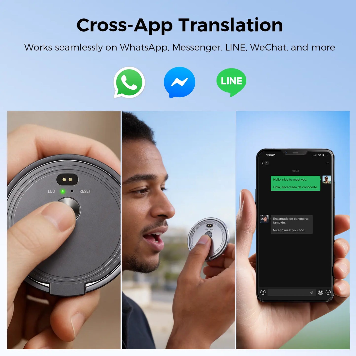 Boean 3-In-1 Portable Al Voice Translator-Support 100+ Language Smarter, Real-Time Translation, Cross-App Translation, Phone Holder, Cross App Translation, Audio Recording, GPT-5