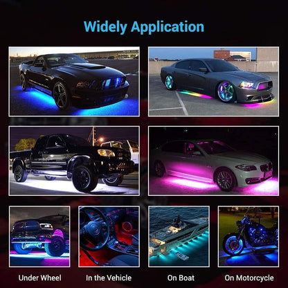 Car Underglow Lighting Kit - LED Underbody Lights with App and Remote Control, 16 Million RGB Colors, 29 Preset Modes, Music Sync and DIY Options, Suitable for SUVs and Trucks, DC 12V