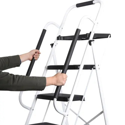 5 Step Ladder Folding Steel Step Stoo W/Non-Slip Wide Pedal and Tool Tray