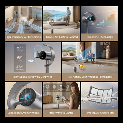 DREAME MF10 Bladeless Tower Fan for Bedroom, Smart Standing Fan with 270° Spatial Airflow for Whole-Room Circulation, 59Ft/S High Velocity, 10 Speeds 3 Modes, Temperature-Adaptive Airflow, Mf10-Beige