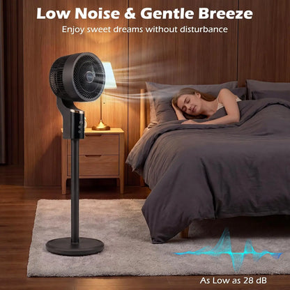 COSTWAY Pedestal Fan for Bedroom, Compact Oscillating Standing Fan with 70° Oscillation, 90° Tilt, 3 Adjustable Heights, 8 Speeds, 12H Timer & Remote, Quiet Table Fan for Home Office