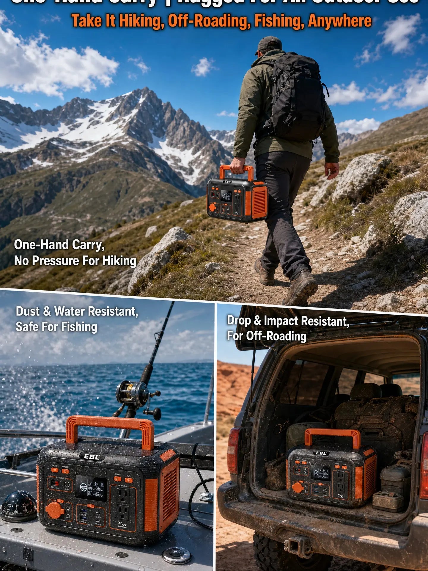 EBL 500W Portable Power Station, 444Wh Solar Generator for Outdoor Camping, RV Trip, Home Blackout Emergency Backup, 100% Pure Sine Wave Mobile Lithium Battery Pack (Solar Panel Optional)