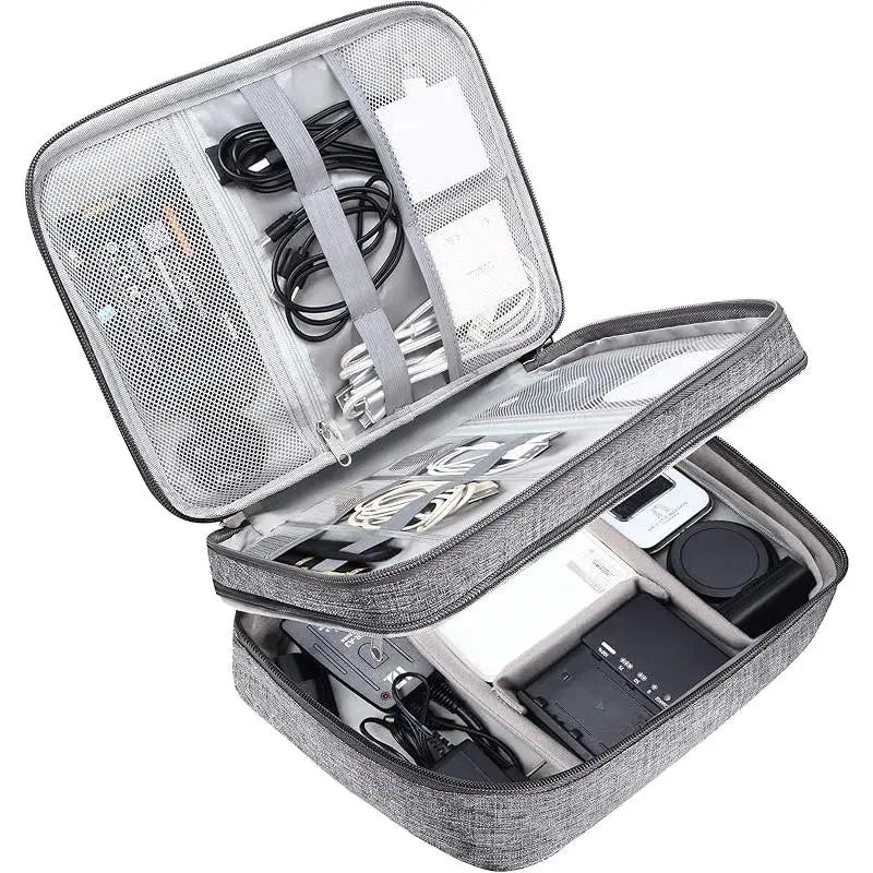 3 Layer Electronics Storage Bag Travel Cable Accessories Bag Waterproof Double Layer Organizer Portable Case for Cables Cord Charger Phone Adapter Power Bank Kindle Hard Drives Durable Pouch Easy to Carry