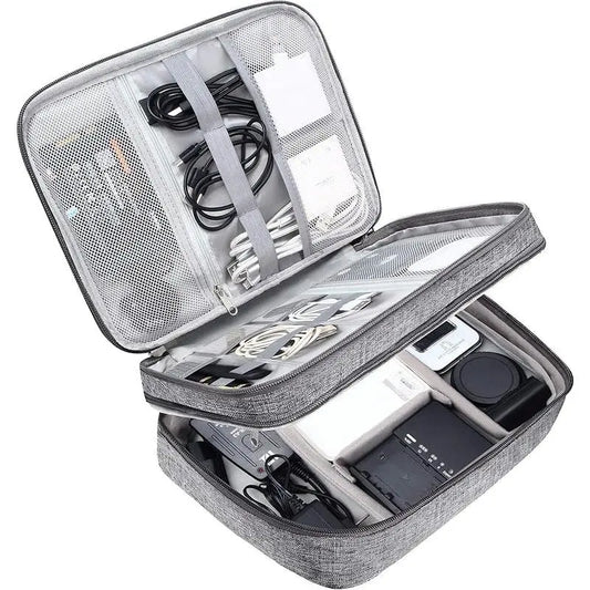 3 Layer Electronics Storage Bag Travel Cable Accessories Bag Waterproof Double Layer Organizer Portable Case for Cables Cord Charger Phone Adapter Power Bank Kindle Hard Drives Durable Pouch Easy to Carry
