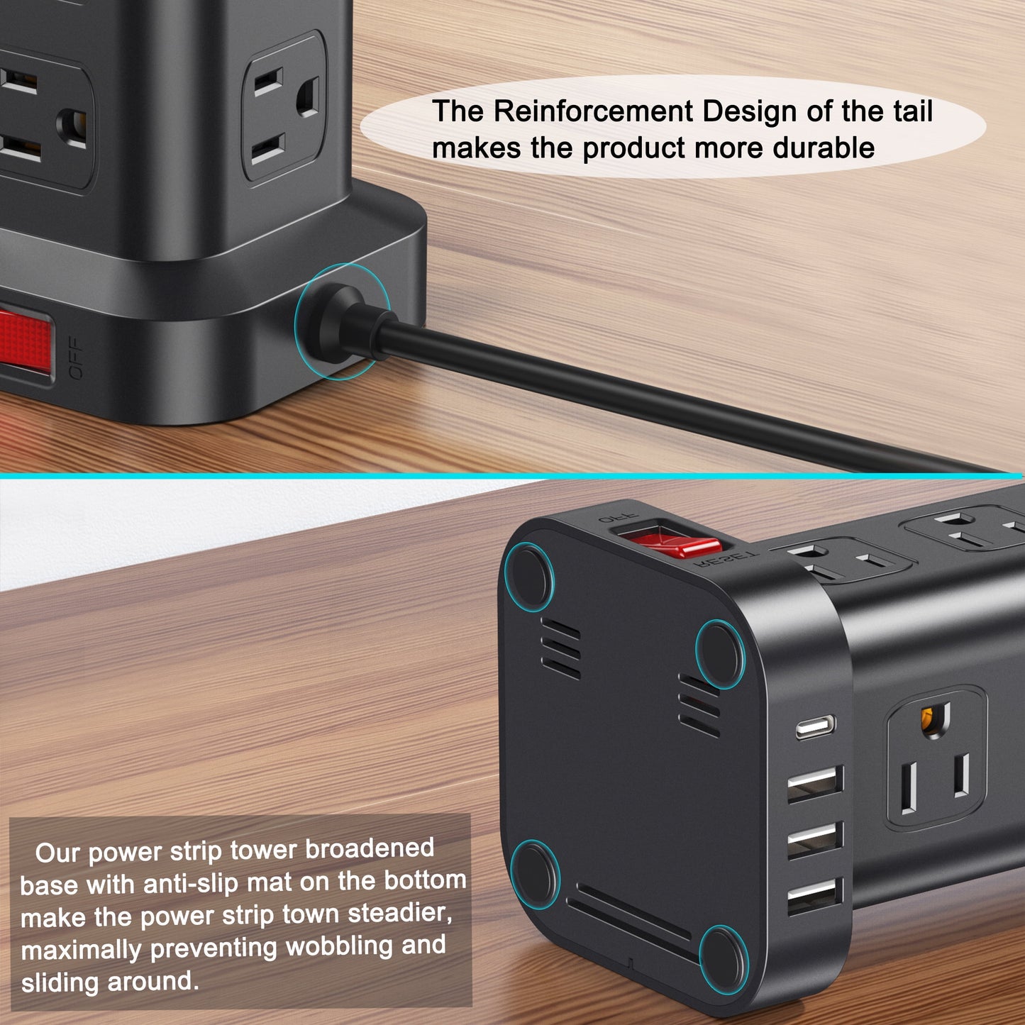 Level up your charging game! ⚡️ Power Strip Tower with 12 Outlets & 4 USB Ports + 6.5Ft Cord - Perfect for all your devices! 🖤🔌 #ChargingStation #SurgeProtector