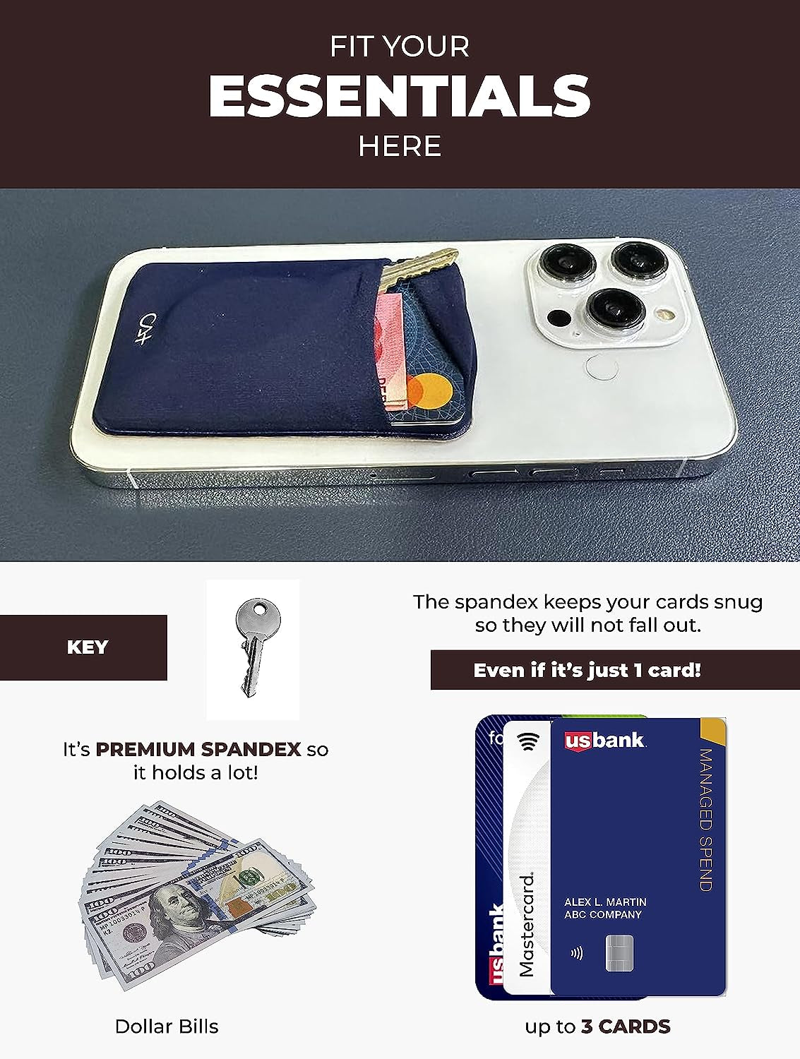 Phone Wallet Card Holder - Adhesive Sleeve for Cell Phone, Durable ID and Credit Card Holder (Black & Mint)