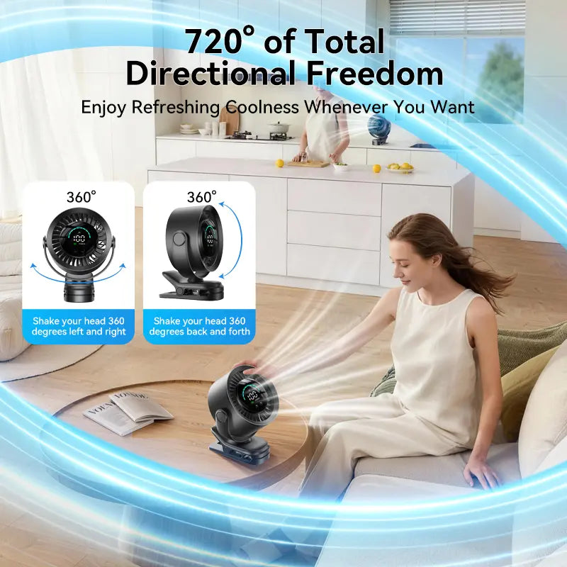Compact clip-on fan for office and bedroom use