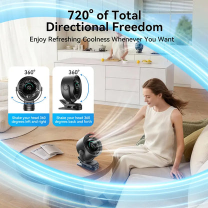 Compact clip-on fan for office and bedroom use