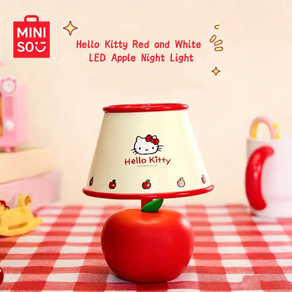MINISO Hello Kitty Red & White Series LED Apple Night Light, HK Sweet Style LED Bedside Lamp, Cute Creative Bedside Lamp & Decorative Gift for Girls,#Summervibes