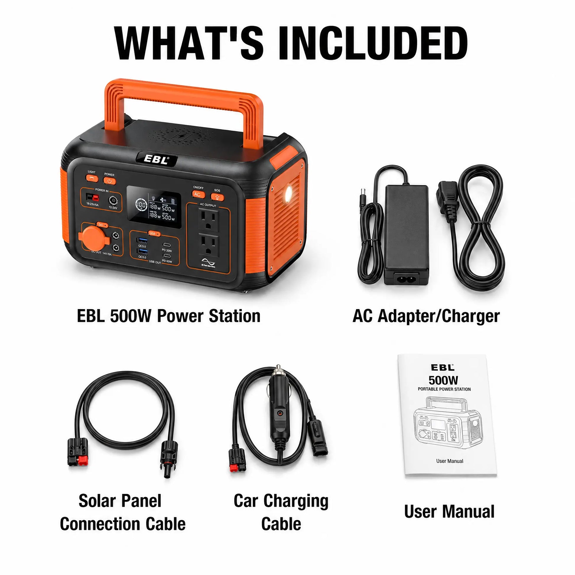 EBL 500W Portable Power Station, 444Wh Solar Generator for Outdoor Camping, RV Trip, Home Blackout Emergency Backup, 100% Pure Sine Wave Mobile Lithium Battery Pack (Solar Panel Optional)