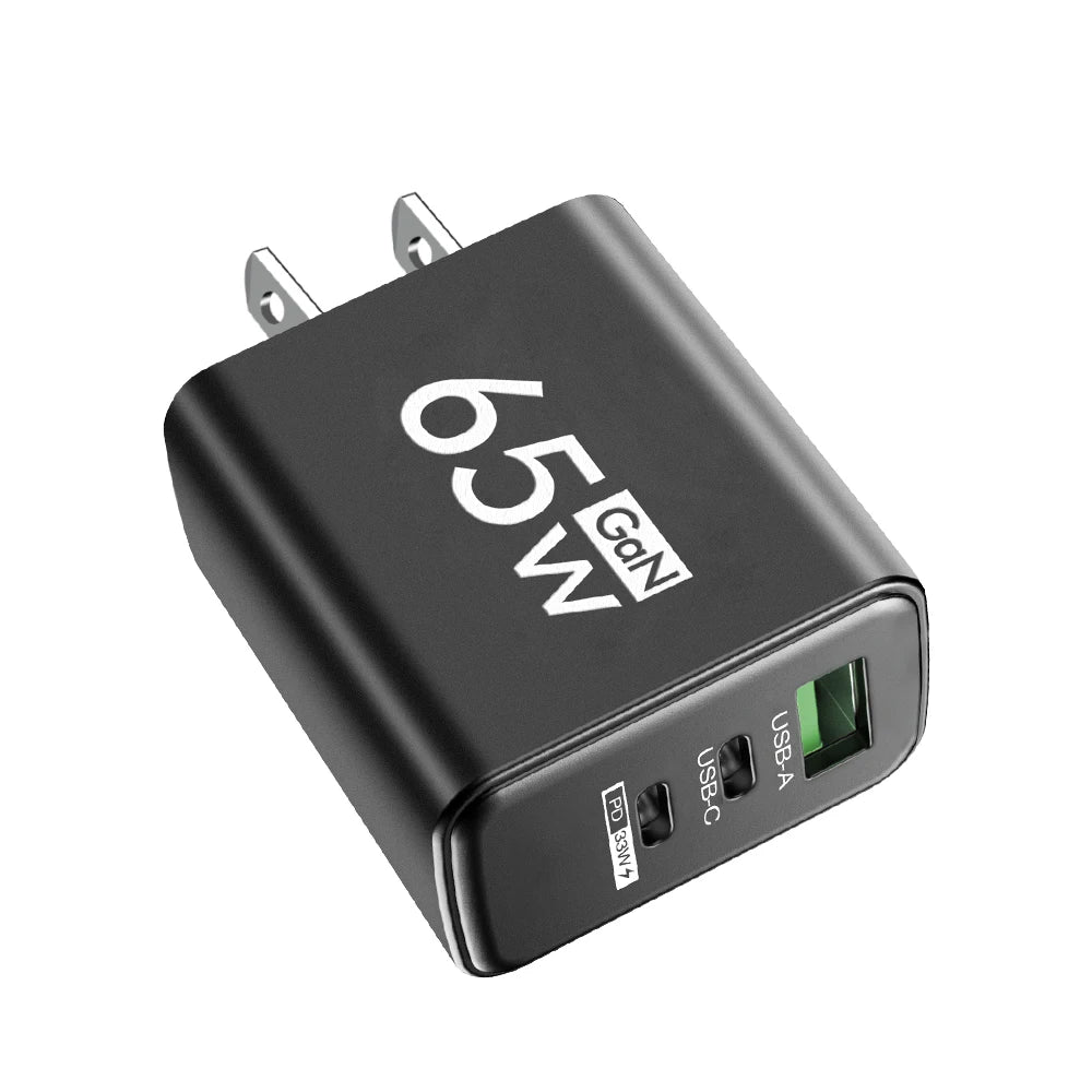 Power Up Anywhere! ⚡️ 65W Gan USB C Fast Charger - 3-in-1 Multi-Port Quick Charge for iPhone, Samsung, Xiaomi & More! 🌍🔌 #TravelCharger #FastCharging