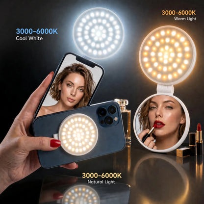 Summervibes 4-In-1 Magnetic Selfie Light, 360° Full-Ring LED Light with No Dead Angles, 3 Light Modes with Adjustable Brightness, Rechargeable & Portable with Built-In Phone Stand, On-The-Go Essential for Makeup & Selfies