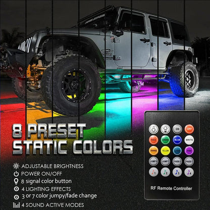Car Underglow Lighting Kit - LED Underbody Lights with App and Remote Control, 16 Million RGB Colors, 29 Preset Modes, Music Sync and DIY Options, Suitable for SUVs and Trucks, DC 12V