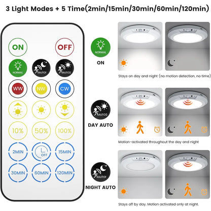 Rechargeable Wireless Sensor Ceiling Light with Remote Control and USB Charging for Versatile Indoor and Outdoor Use