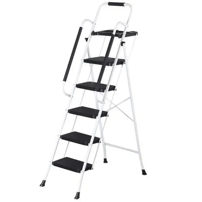 5 Step Ladder Folding Steel Step Stoo W/Non-Slip Wide Pedal and Tool Tray