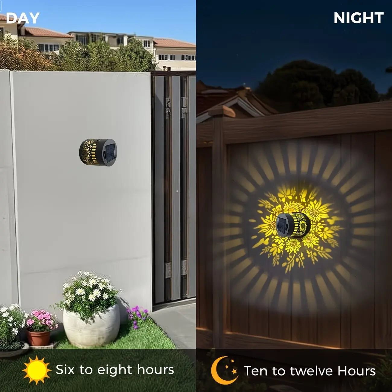 Solar Powered Outdoor Wall Lights, Warm Color Retro Hollow Design, LED Sunflower Shadow Lamp for Garden, Patio, Stairs, Christmas Decorations, Outdoor Pathway Light