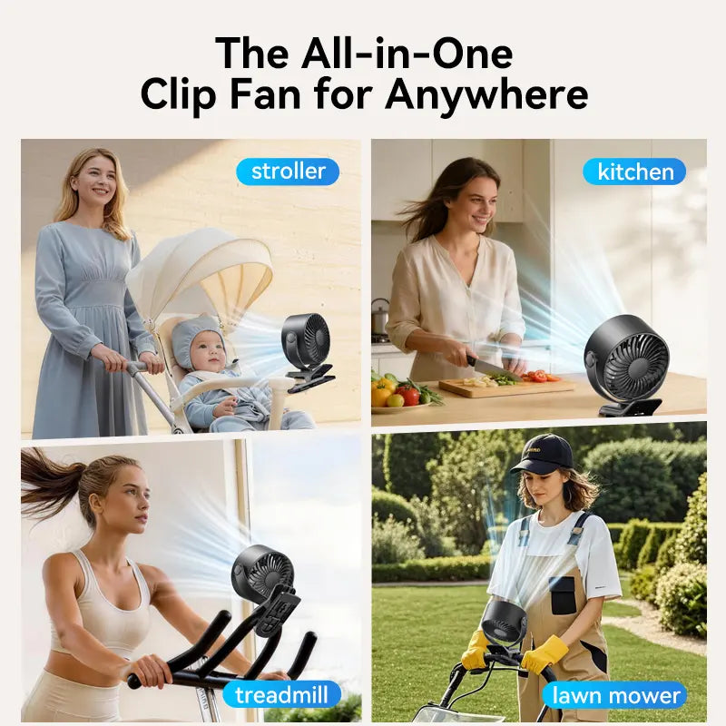 Rechargeable clip fan for camping and daily cooling