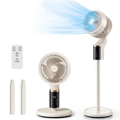 COSTWAY Pedestal Fan for Bedroom, Compact Oscillating Standing Fan with 70° Oscillation, 90° Tilt, 3 Adjustable Heights, 8 Speeds, 12H Timer & Remote, Quiet Table Fan for Home Office