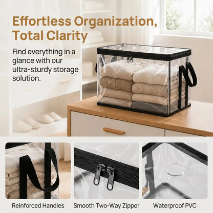 Large Clear Thick Plastic Storage Box with Hinged Lid, Heavy-Duty Durable High-Capacity Organizer for Home, Moving, Attic