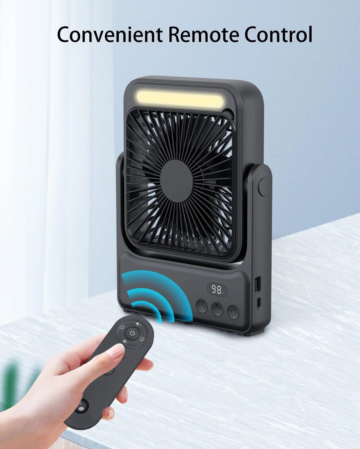 Portable magnetic travel fan side view