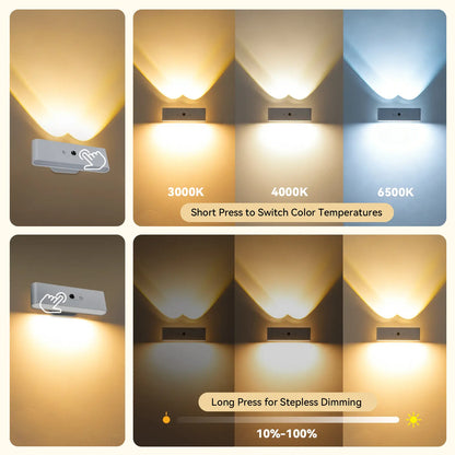 Rechargeable Wireless Wall Light with Remote and Touch Control, 360° Adjustable, Three Color Temperatures for Contemporary Home Decor