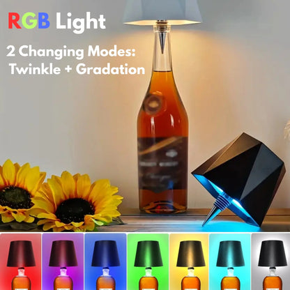 Diamond Style Cordless Touch Lamp with USB Rechargeable Feature, RGB and Dual Color Modes, Stepless Dimming, Ideal for Bedroom, Living Room, Bar, and Restaurant Use.