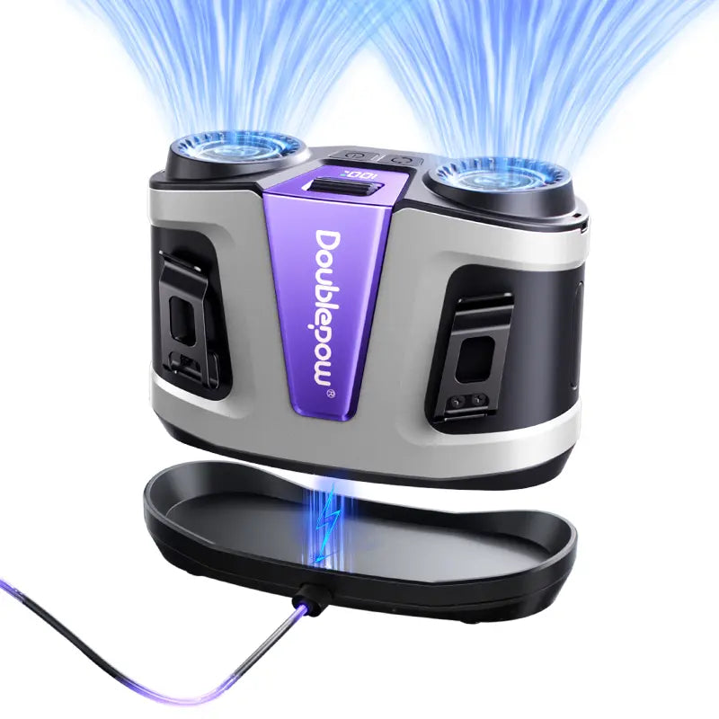 Doublepow Gen2 Waist Fan 24000Mah, Portable Dual Waist Fan, Power Bank USB Rechargeable Clip on Belt for Working, with Charging Dock,Dual Air Ducts Motors, 10 Speeds & 40H, Wearable Neck Fan Cooling for Camping, Outdoor, Travel