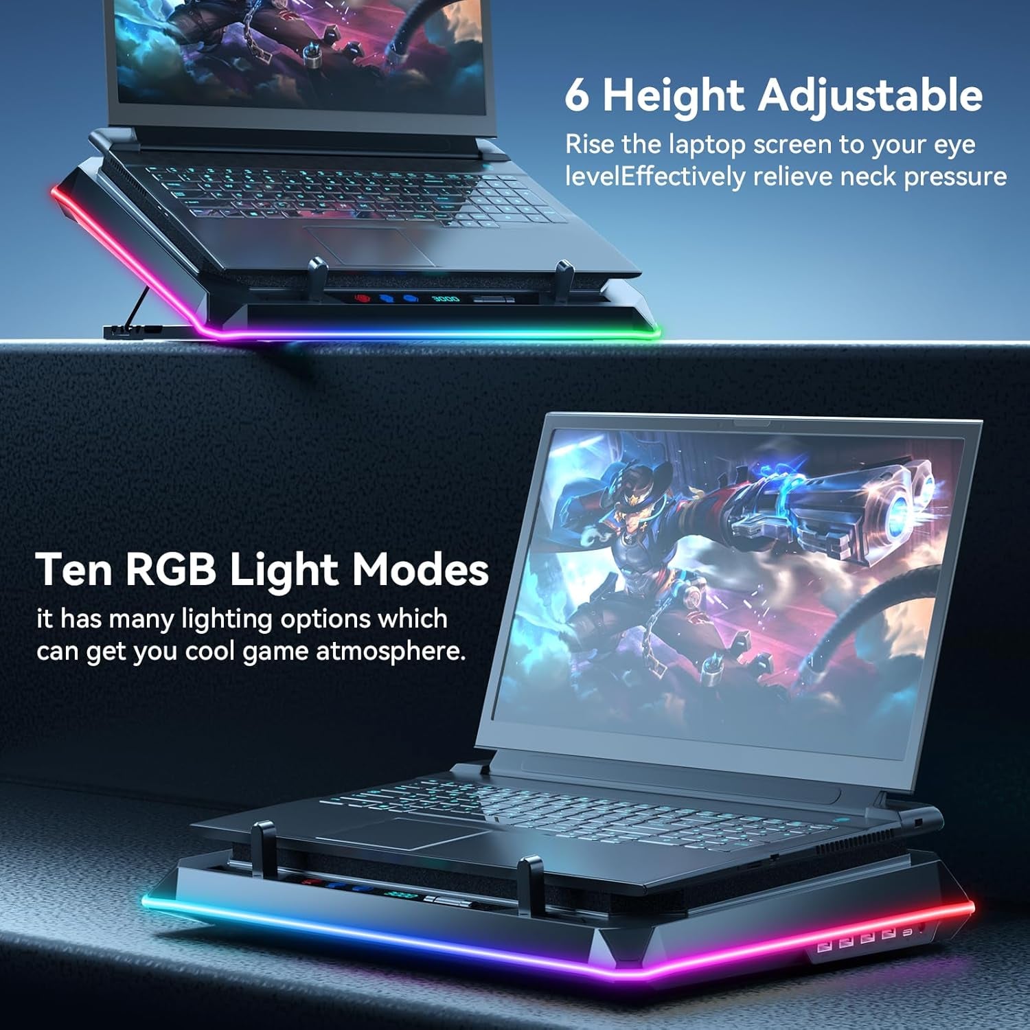 Ultimate Gaming Laptop Cooling Pad with Turbo Fan, RGB Lighting, and Adjustable Heights for Enhanced Performance