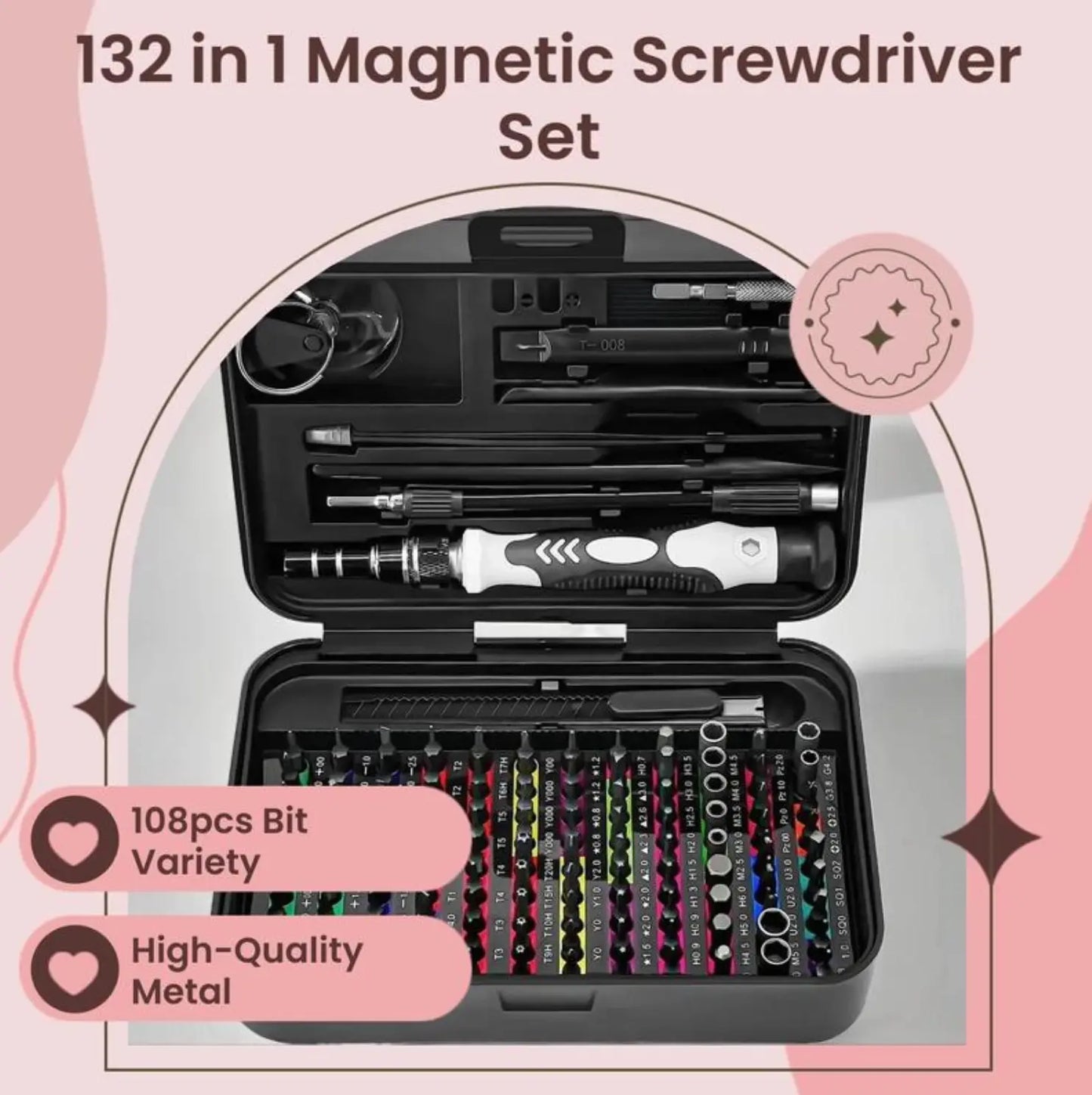 【Tiktokshopholidayhaul】132 in 1 Precision Screwdriver Hardware Set, Magnetic Screwdriver Tool Set with 108Pcs Bits, Multipurpose Screwdriver Tool Kit for Repairing Phone, Heavy Duty Industrial Tools, Precision Ratchet Screwdriver