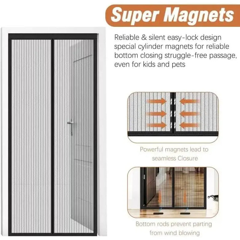 Mesh Magnetic Screen Door, Breathable Door Curtain, Outdoor Screen Fence, Easy to Install, Automattic Closure