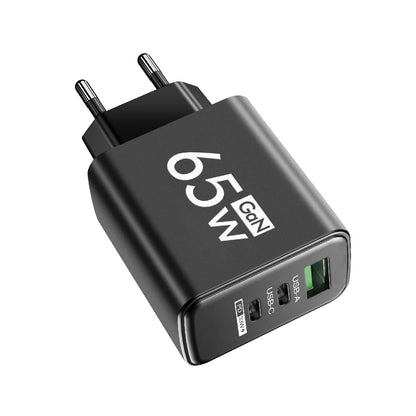 65W GaN 3-port USB-C fast charger for iPhone, Samsung, and Xiaomi devices