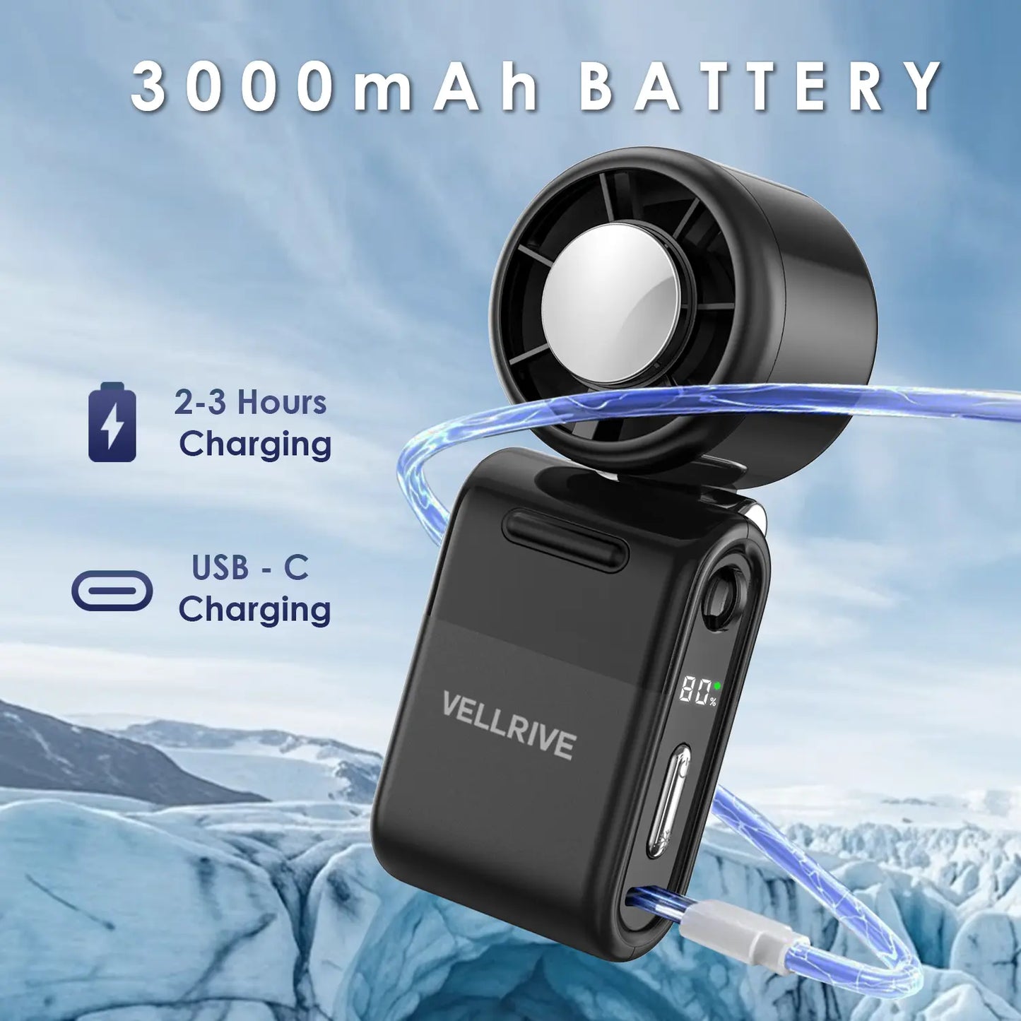 Handheld Cooling Fan – Portable 3000Mah USB-C Rechargeable Fan with Cooling Pad, 5 Speeds, Mini Personal Fan for Summer, Travel, Office, Home & Outdoor Use