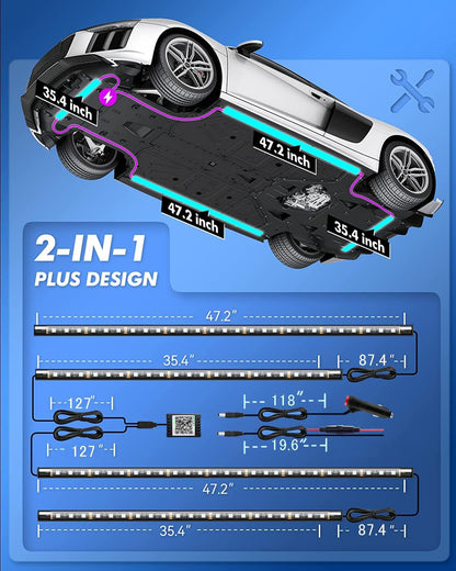 Car Underglow Lighting Kit - LED Underbody Lights with App and Remote Control, 16 Million RGB Colors, 29 Preset Modes, Music Sync and DIY Options, Suitable for SUVs and Trucks, DC 12V