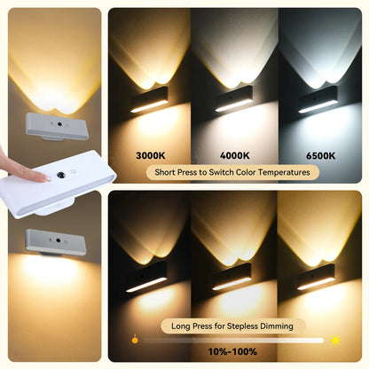 Rechargeable Wireless Wall Light with Remote and Touch Control, 360° Adjustable, Three Color Temperatures for Contemporary Home Decor