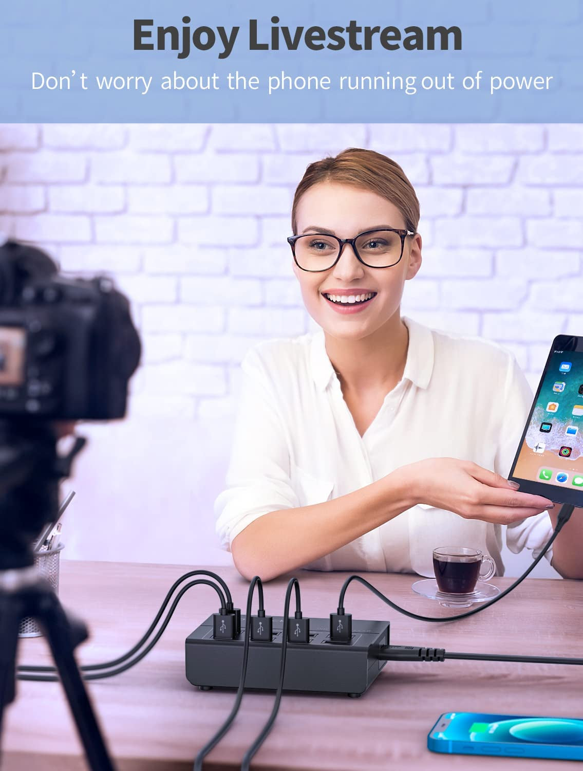8-Port USB Charging Station with 3 Cables - Ideal for Phones, Tablets, and More