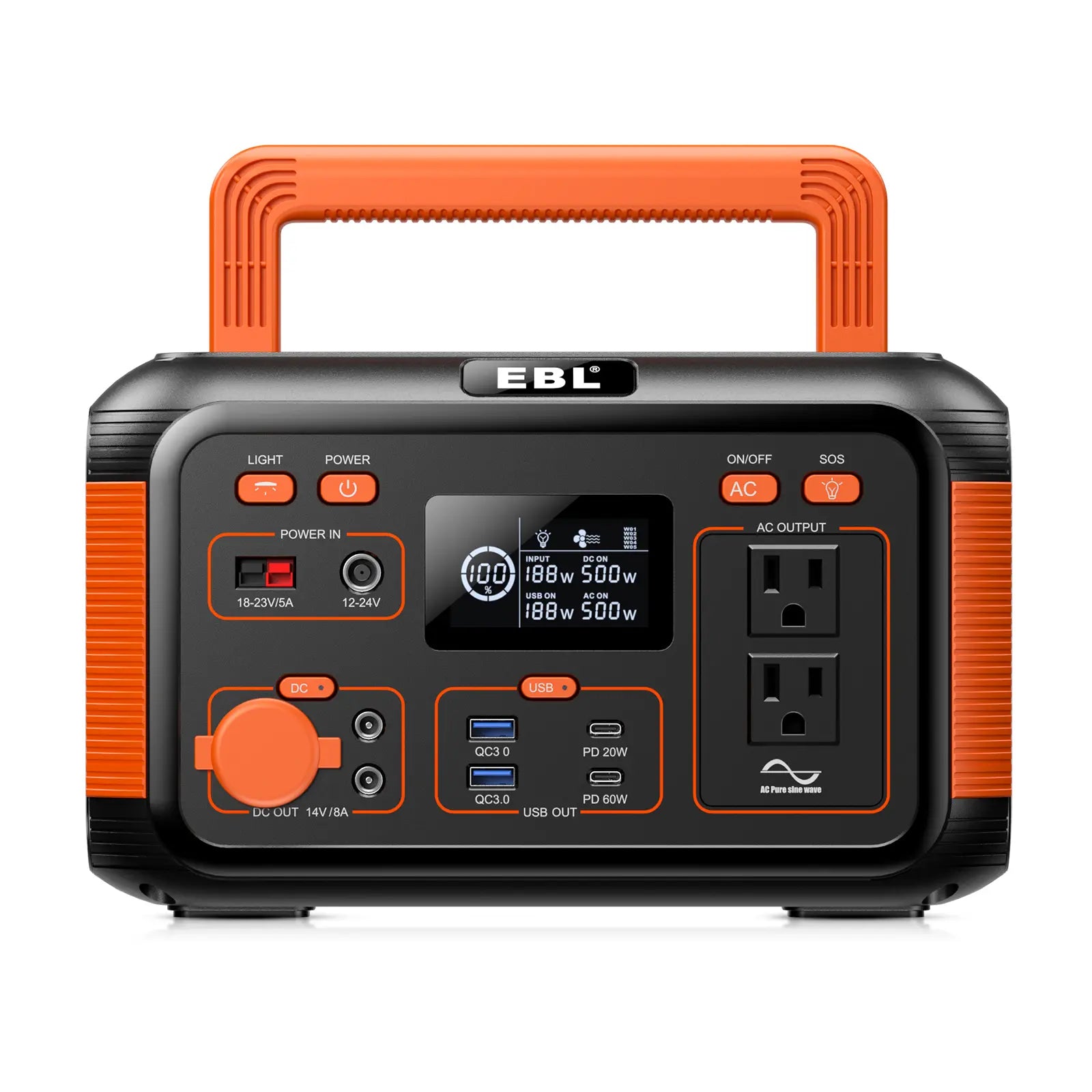 EBL 500W Portable Power Station, 444Wh Solar Generator for Outdoor Camping, RV Trip, Home Blackout Emergency Backup, 100% Pure Sine Wave Mobile Lithium Battery Pack (Solar Panel Optional)