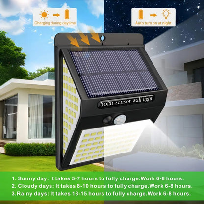 140-LED Solar Security Lights for Outdoor Use, 270° Wide-Angle Waterproof Solar-Powered Durable Wall Lights with 3 Modes, Ideal for Garden, Fence, Door and Yard