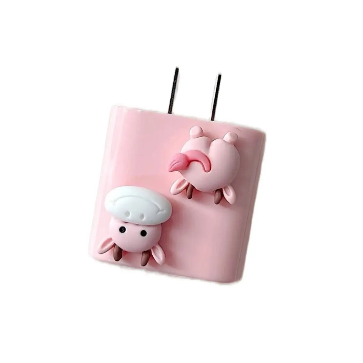 5 PCS Cute Pink Cow Decor Data Cable & Charger Head Protector Set for Electronics Durable Charging Protection