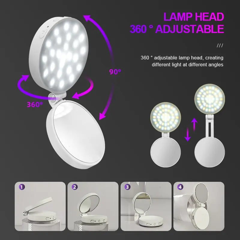 Summervibes 4-In-1 Magnetic Selfie Light, 360° Full-Ring LED Light with No Dead Angles, 3 Light Modes with Adjustable Brightness, Rechargeable & Portable with Built-In Phone Stand, On-The-Go Essential for Makeup & Selfies